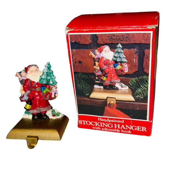 Vintage Hand Painted Santa Christmas Stocking Hanger Holder With Cast Iron Base - Picture 1 of 12